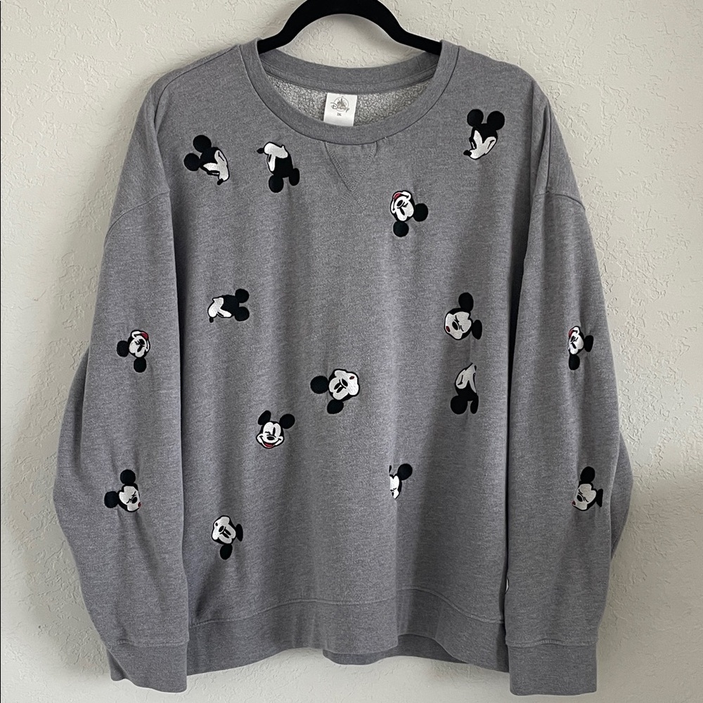 Disney Gray Crewneck Sweater with Mickey Mouse Pattern